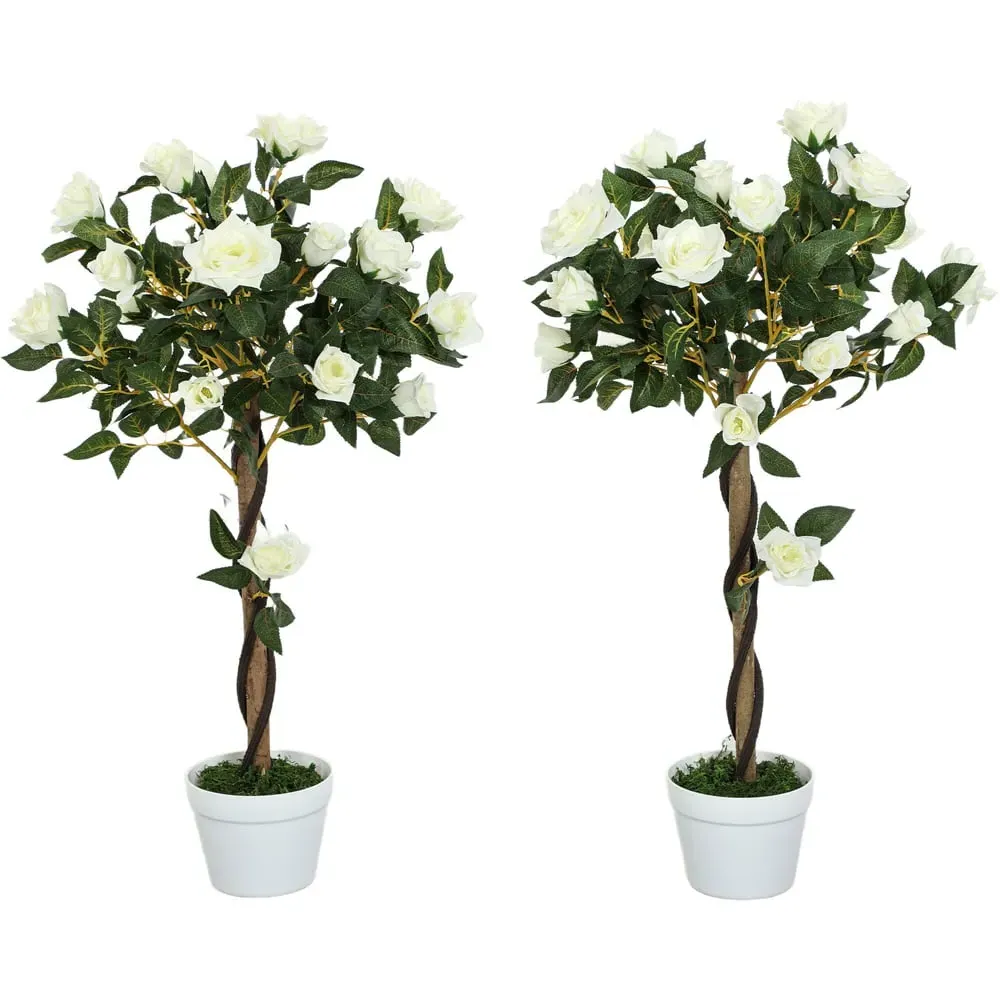White Rose Artificial Tree in Pot 90cm 2 Pack - White