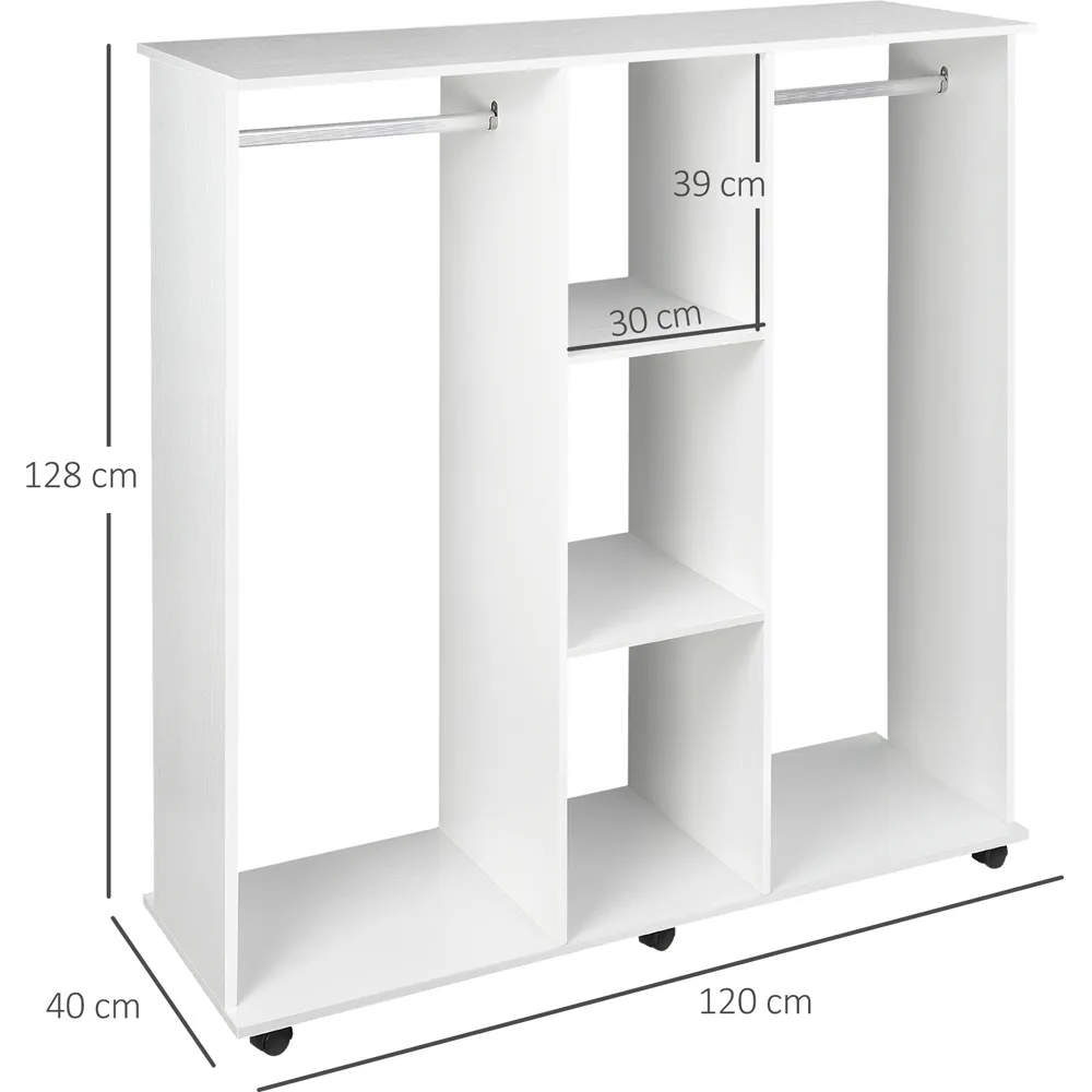 Wide Open Wardrobe with Storage - White