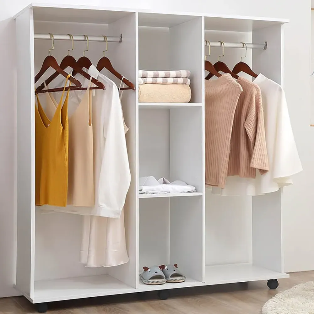 Wide Open Wardrobe with Storage - White
