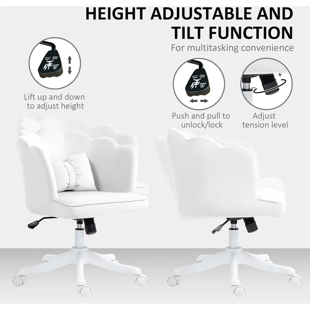 Wide Seat Armless Office Chair with Tilt Function - White