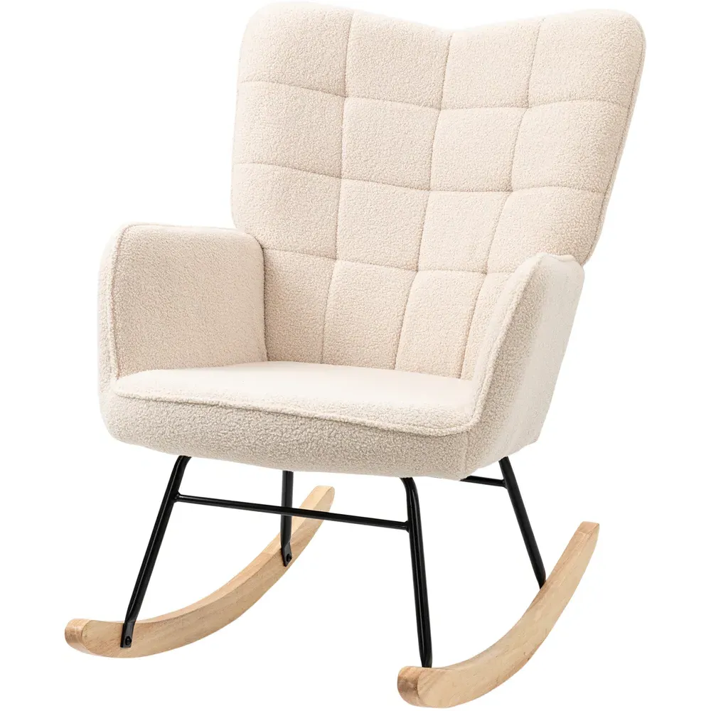 Wing Back Rocking Chair - Beige