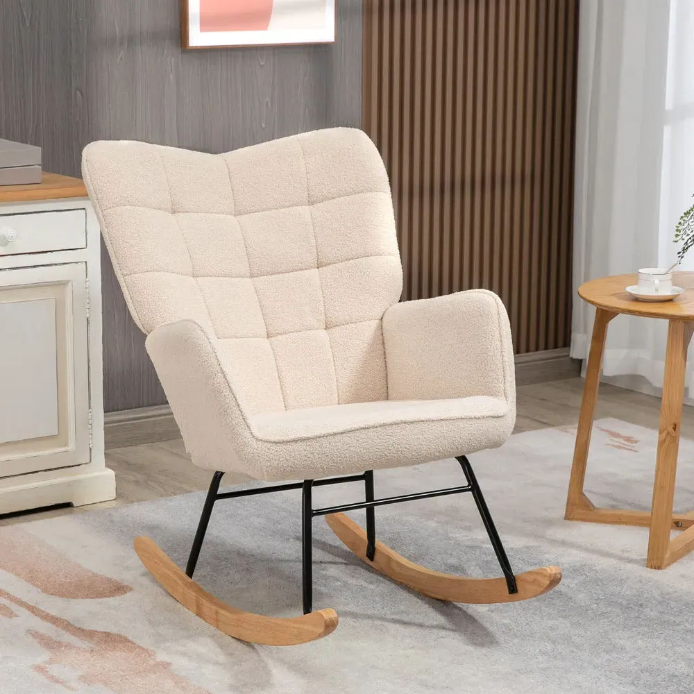 Wing Back Rocking Chair - Beige