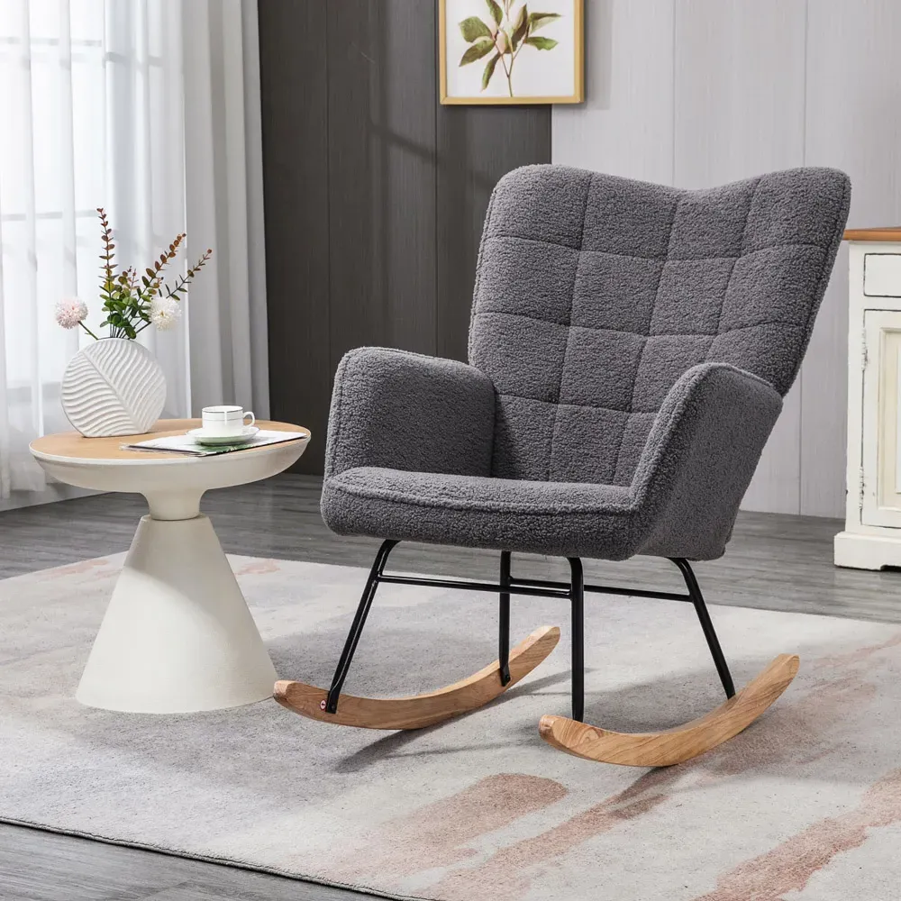 Wing Back Rocking Chair - Dark Grey