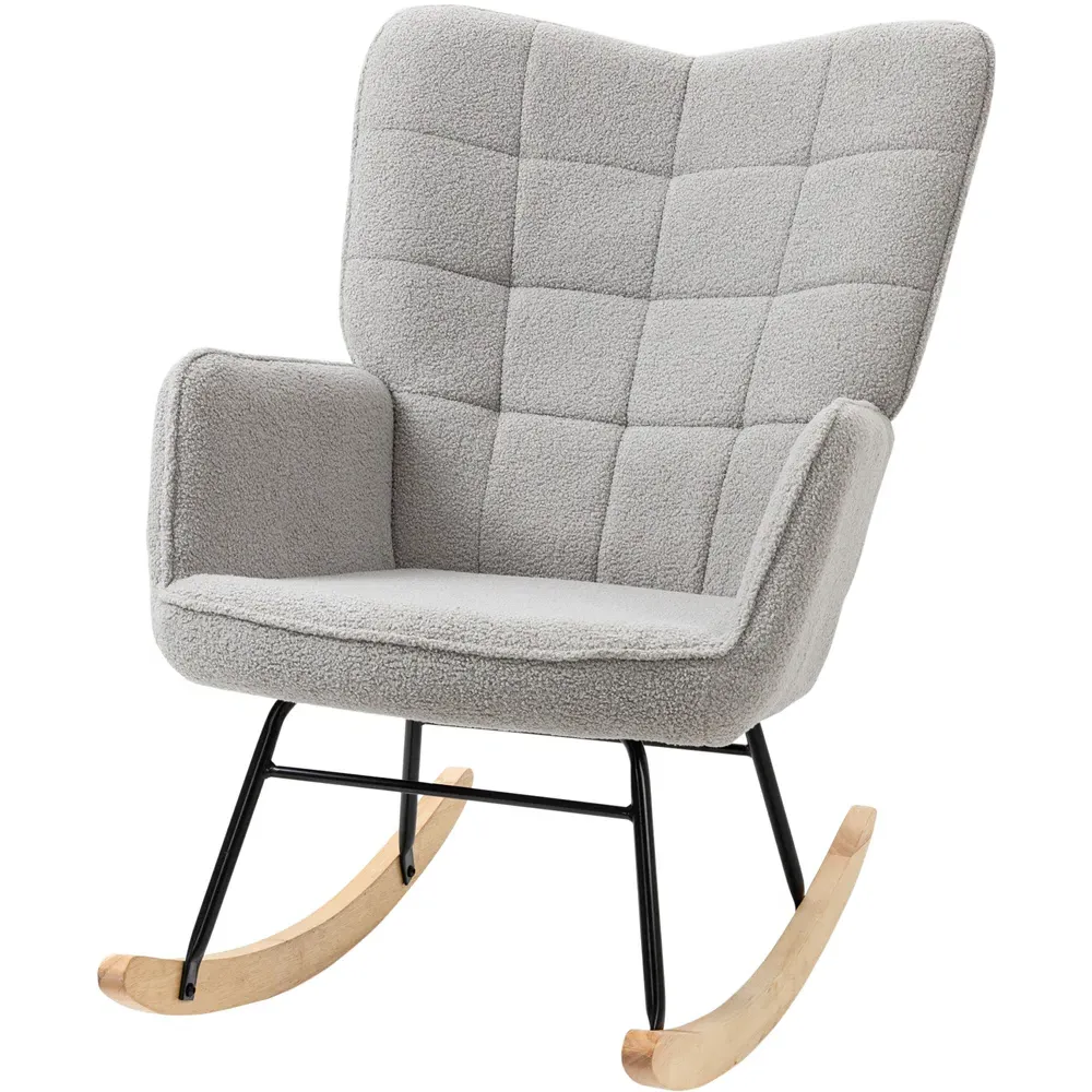 Wing Back Rocking Chair - Light Grey