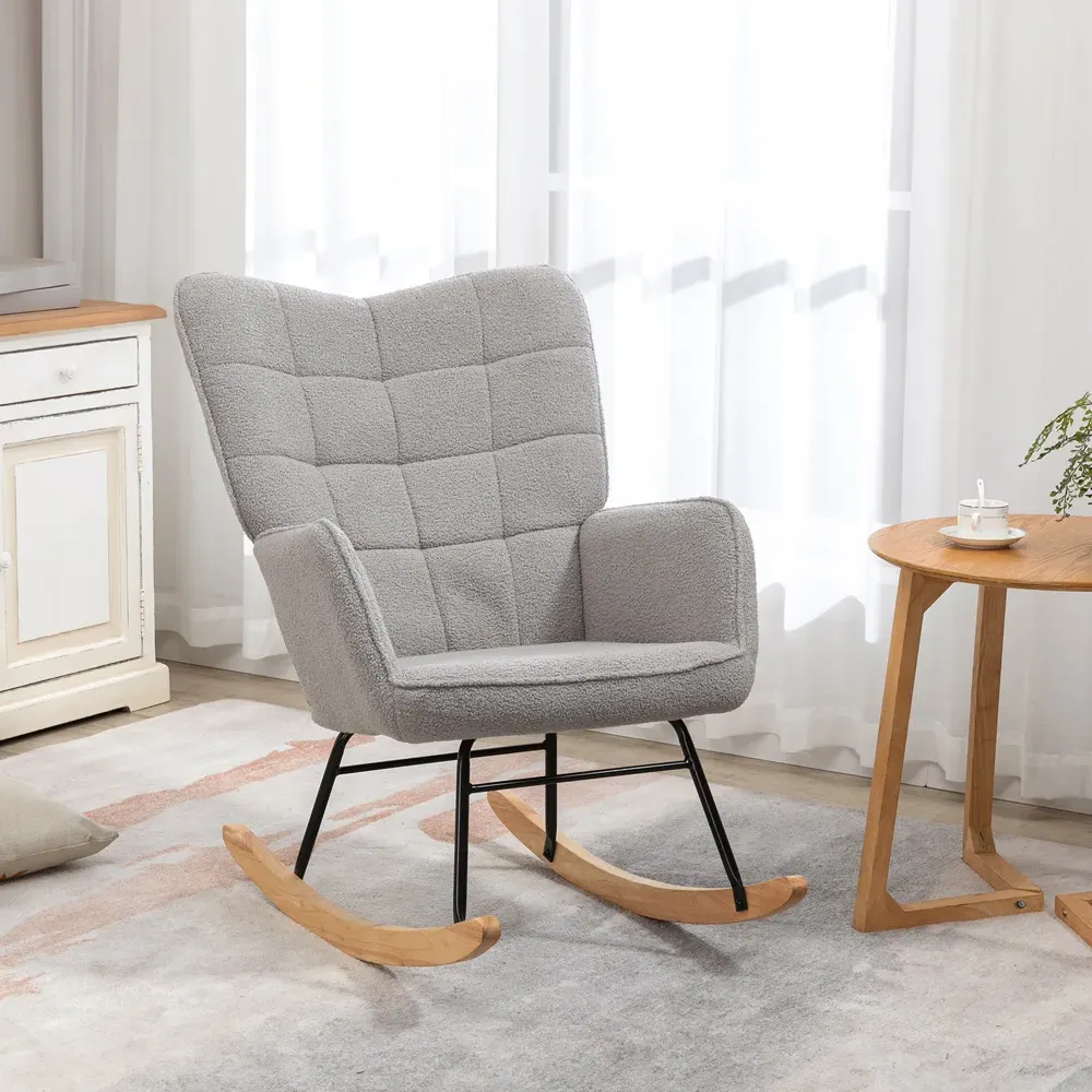 Wing Back Rocking Chair - Light Grey