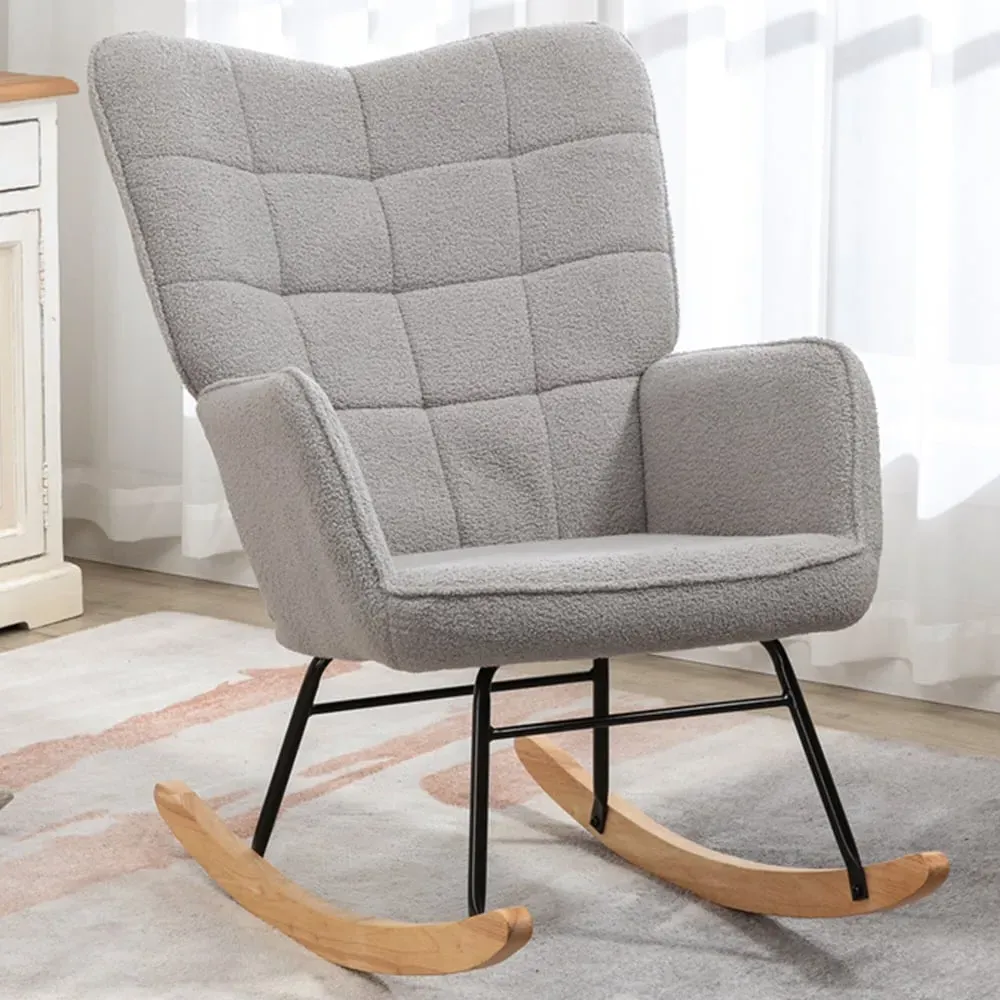 Wing Back Rocking Chair - Light Grey