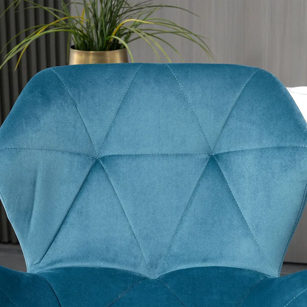 Wing-Shape Bar Stool Set of 2 Height Adjustable - Blue, Velvet