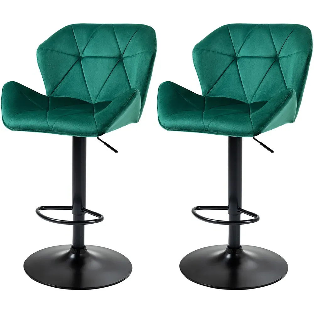 Wing-Shape Bar Stool Set of 2 Height Adjustable - Green, Velvet