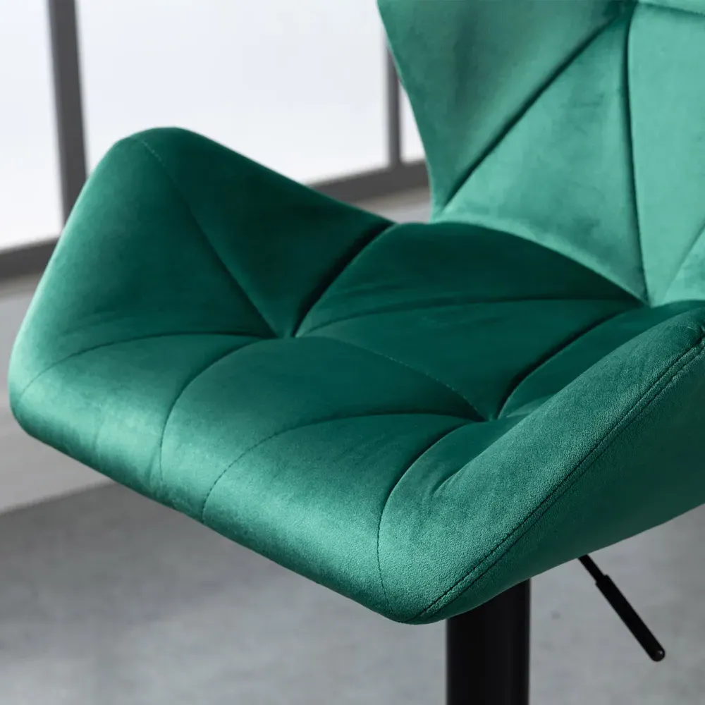 Wing-Shape Bar Stool Set of 2 Height Adjustable - Green, Velvet