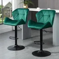 Wing-Shape Bar Stool Set of 2 Height Adjustable - Green, Velvet