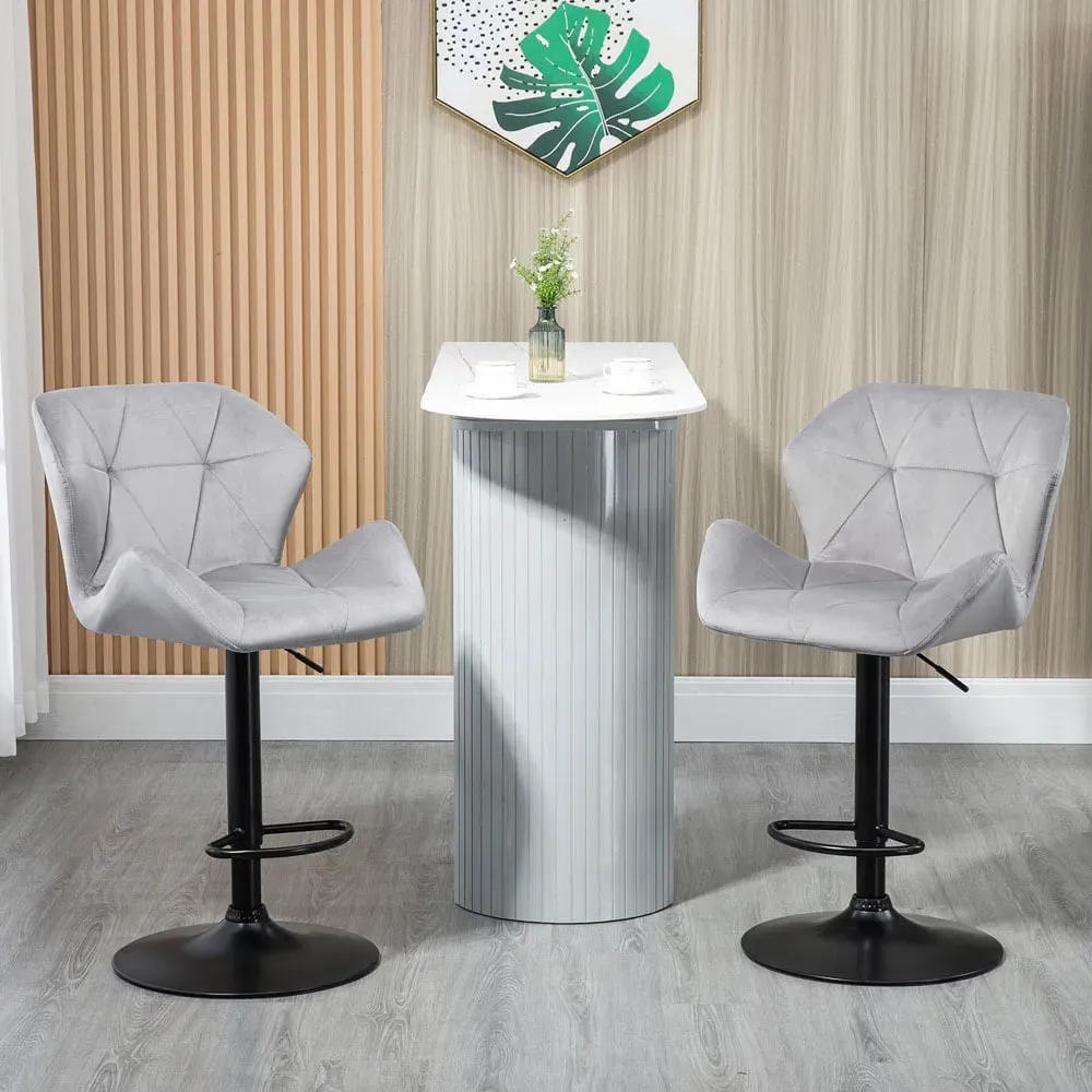Wing-Shape Bar Stool Set of 2 Height Adjustable - Grey, Velvet