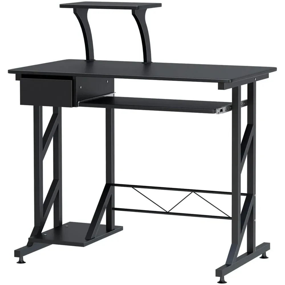 Wood Computer Desk with Display Stand - Black