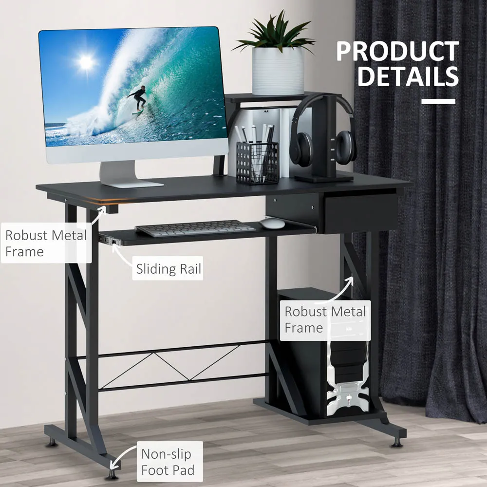Wood Computer Desk with Display Stand - Black
