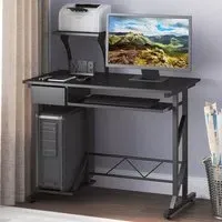 Wood Computer Desk with Display Stand - Black