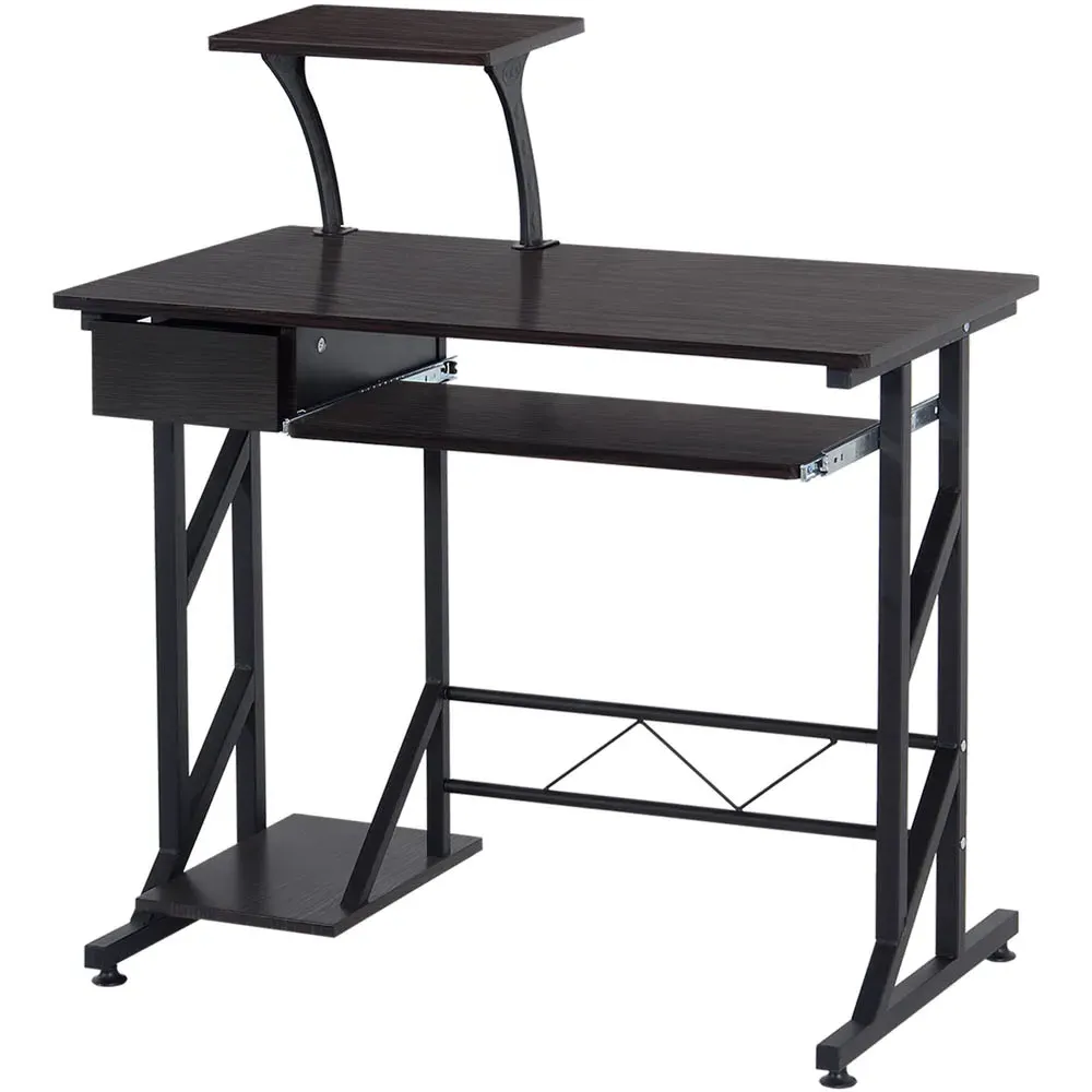 Wood Computer Desk with Display Stand - Brown