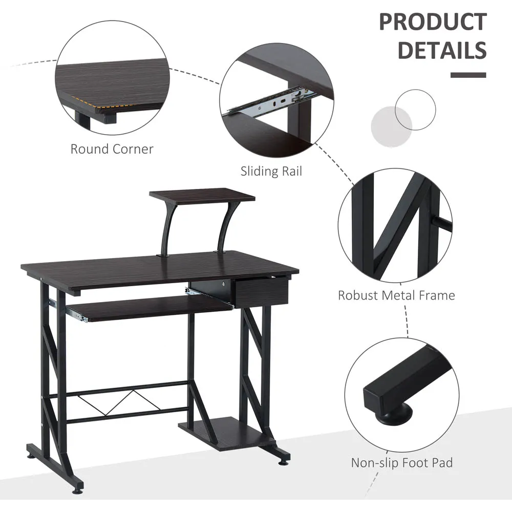 Wood Computer Desk with Display Stand - Brown