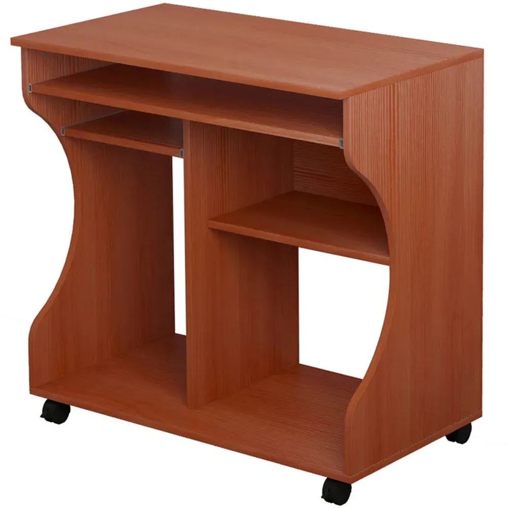 Wood Computer Desk with Wheels - Brown