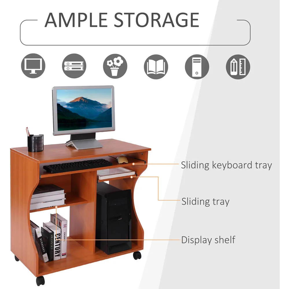 Wood Computer Desk with Wheels - Brown