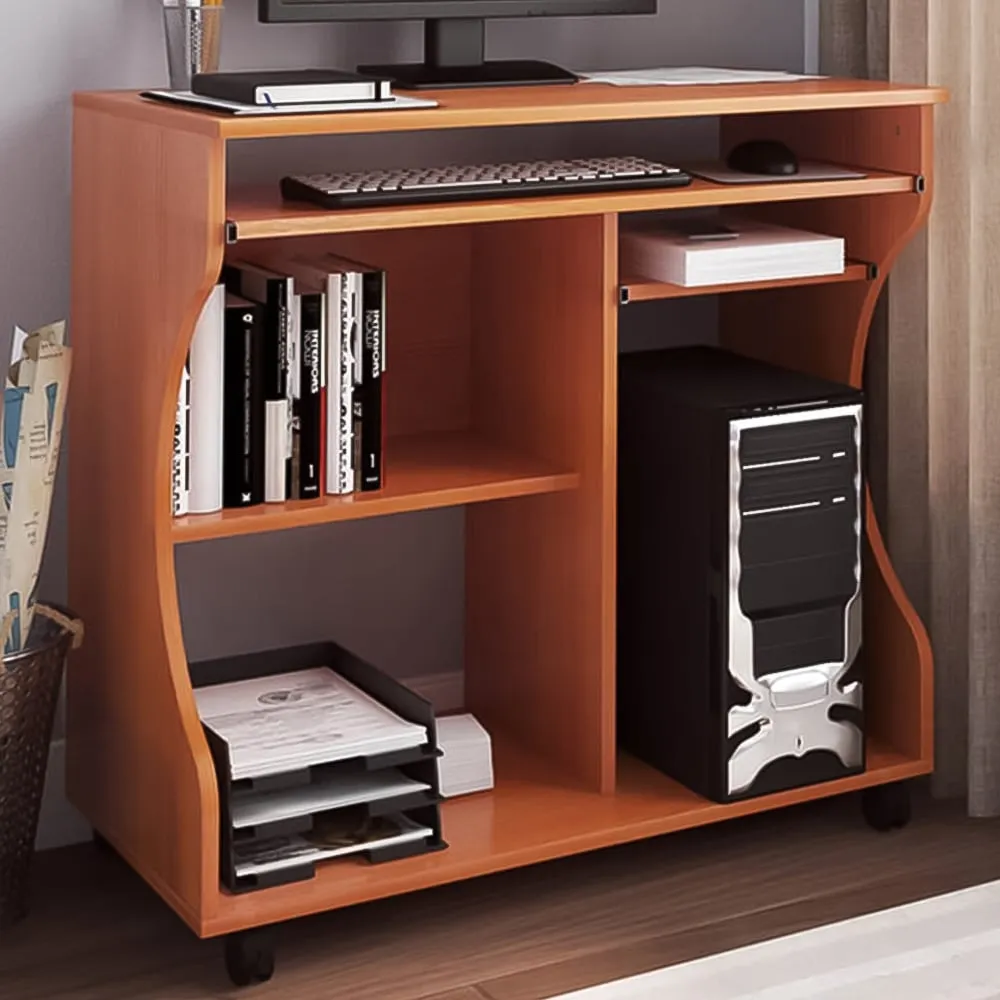 Wood Computer Desk with Wheels - Brown image