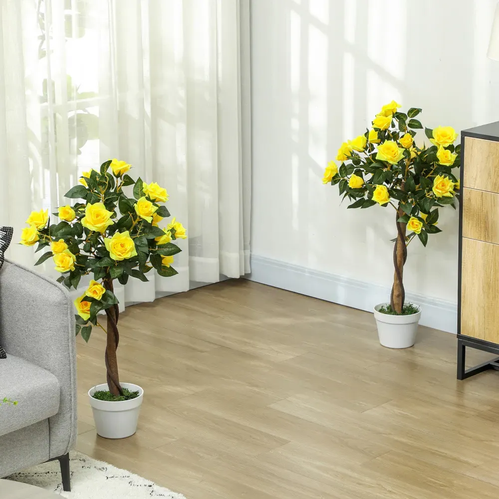 Yellow Rose Artificial Tree in Pot 90cm 2 Pack