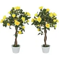 Yellow Rose Artificial Tree in Pot 90cm 2 Pack