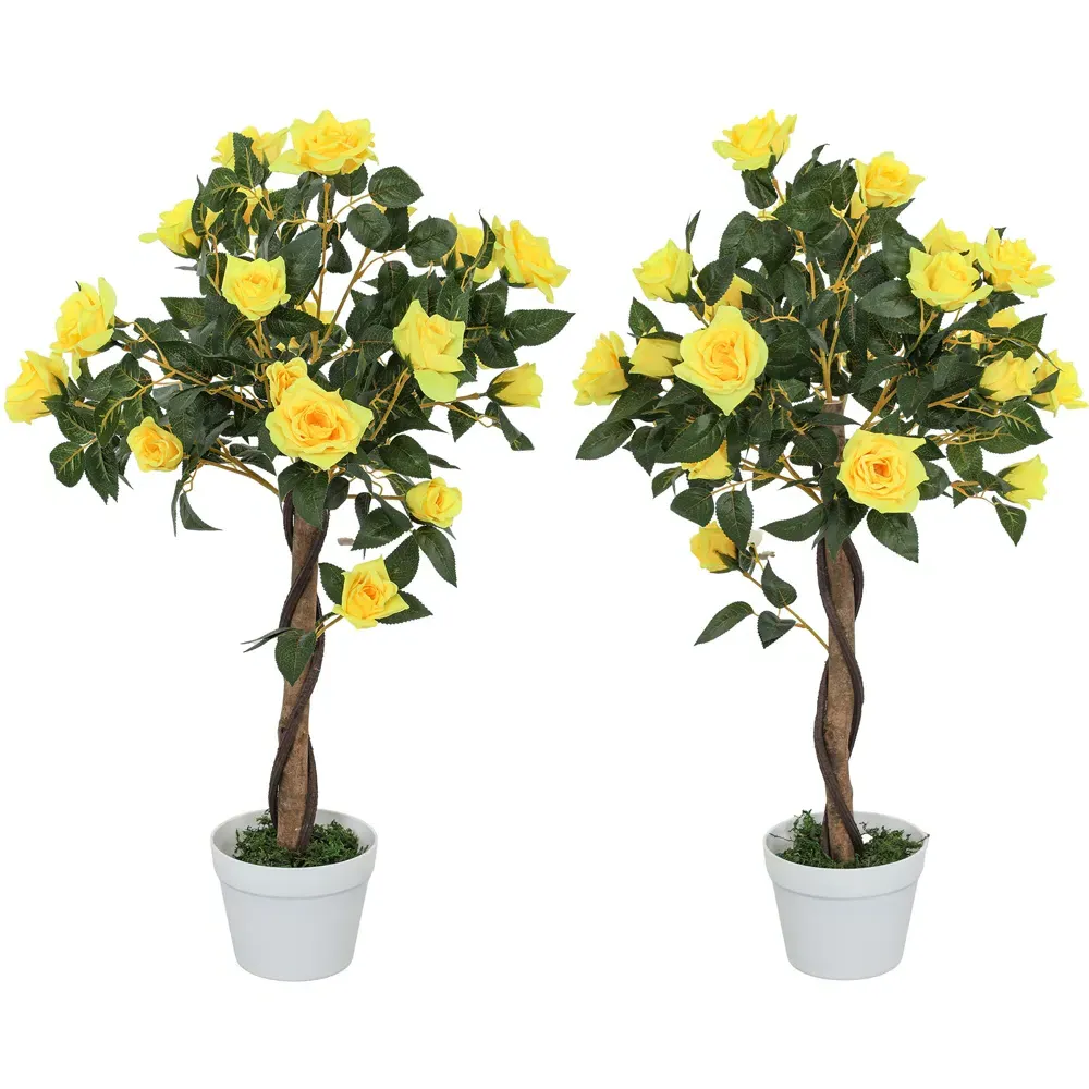 Yellow Rose Artificial Tree in Pot 90cm 2 Pack