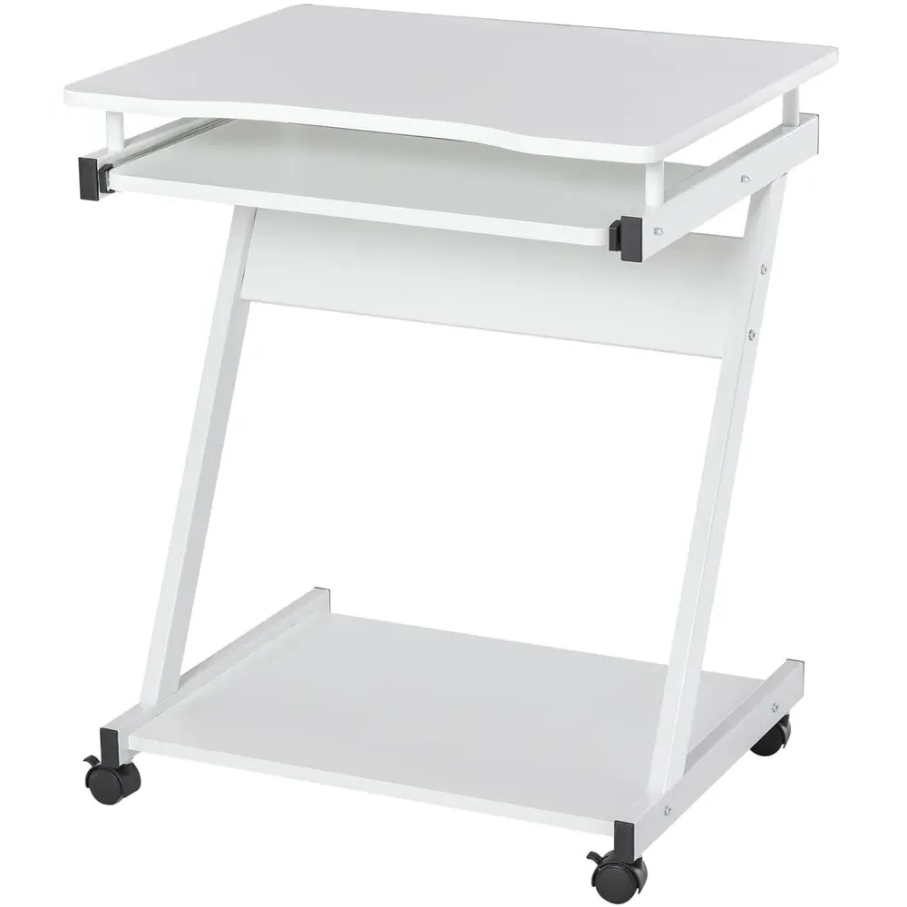 Z-Shaped Computer Desk with Storage - White