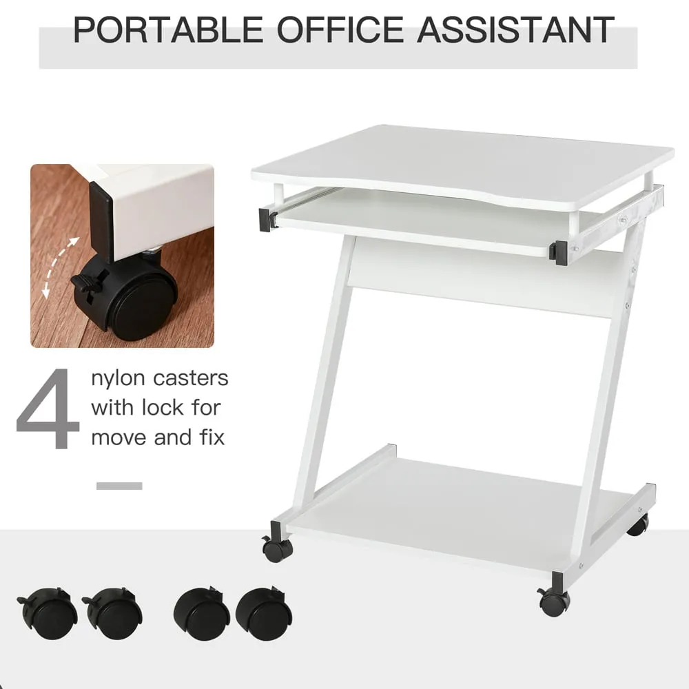 Z-Shaped Computer Desk with Storage - White