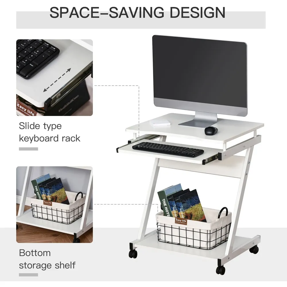 Z-Shaped Computer Desk with Storage - White