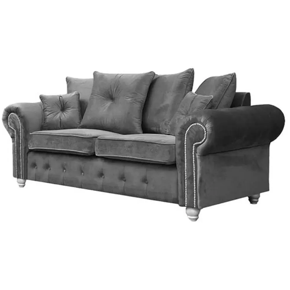 Zoey 5-Seater Chesterfield Sofa Suite - Grey, Velvet