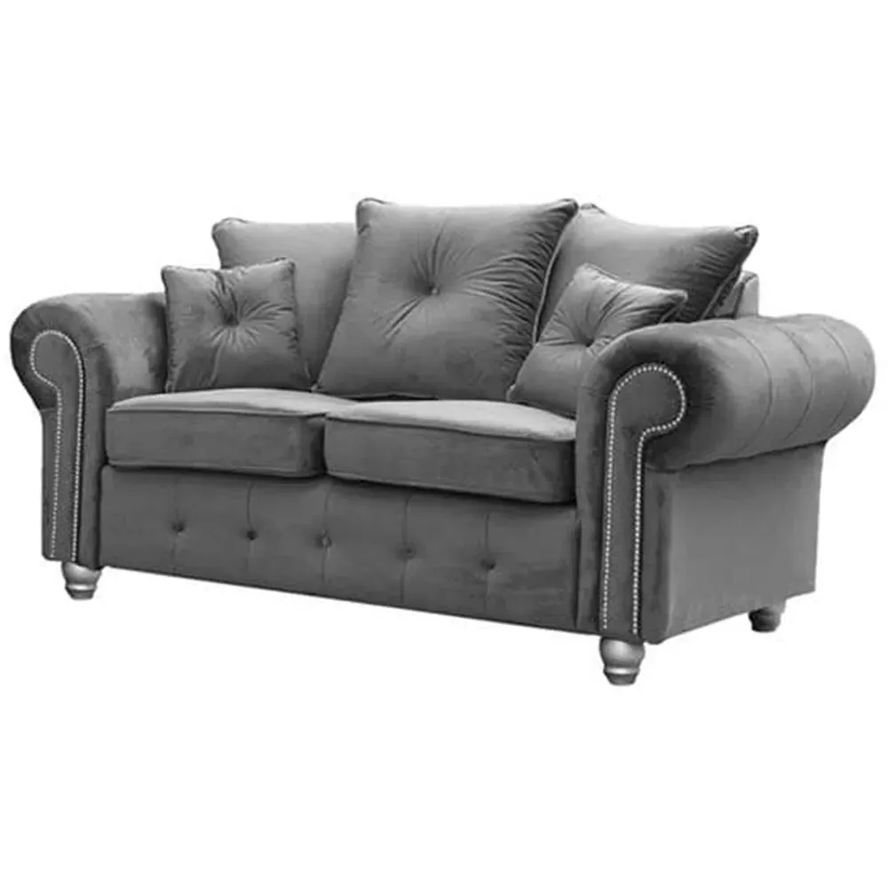 Zoey 5-Seater Chesterfield Sofa Suite - Grey, Velvet