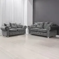 Zoey 5-Seater Chesterfield Sofa Suite - Grey, Velvet