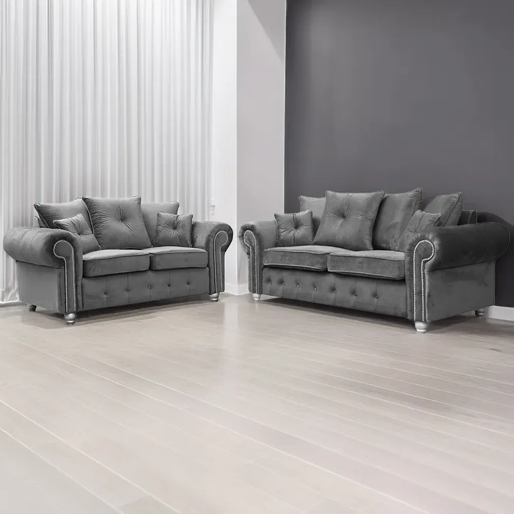 Zoey 5-Seater Chesterfield Sofa Suite - Grey, Velvet image