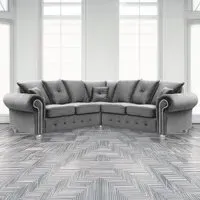 Zoey L-Shaped 5-Seater Chesterfield Corner Sofa - Grey, Velvet