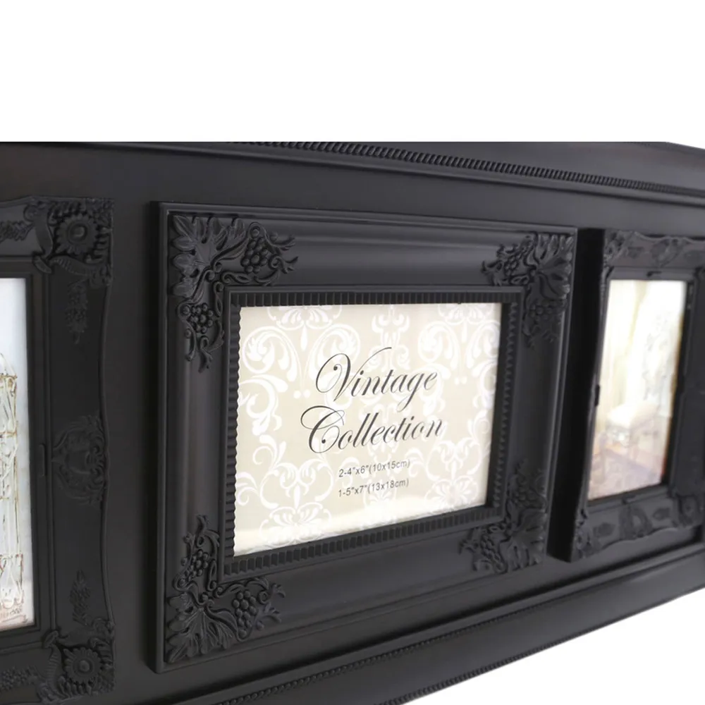 2300826 3-Photo Frame with Embossed Detail - Black, Plastic