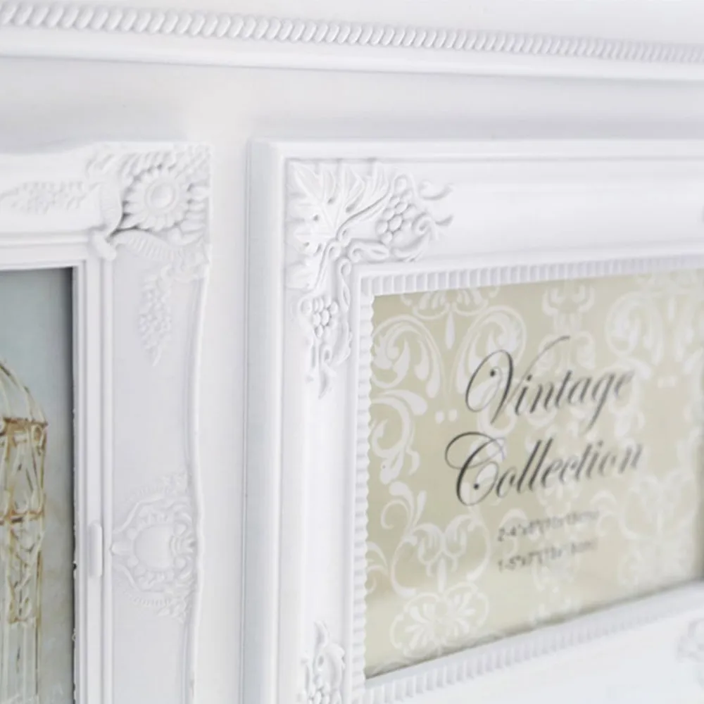 2300827 3-Photo Frame with Embossed Detail - White, Plastic