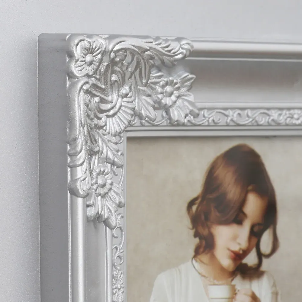 2300835 4-Photo Frame with Embossed Detail - Silver, Plastic