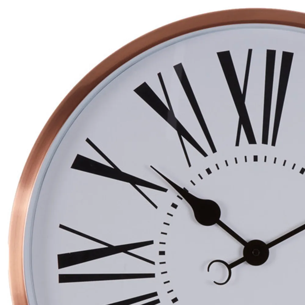 Baillie Round Wall Clock - White, Rose Gold