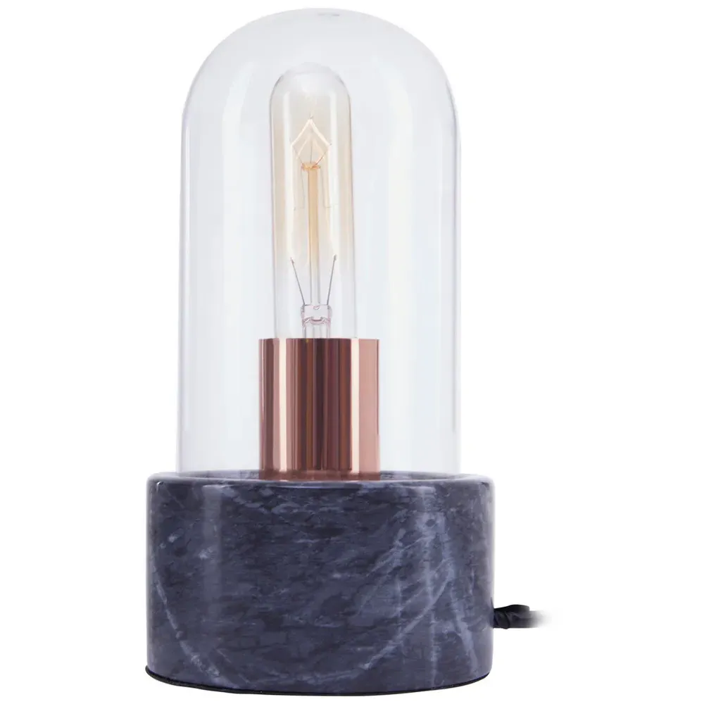 Bell Lamp with Glass Cloche - Black, Marble