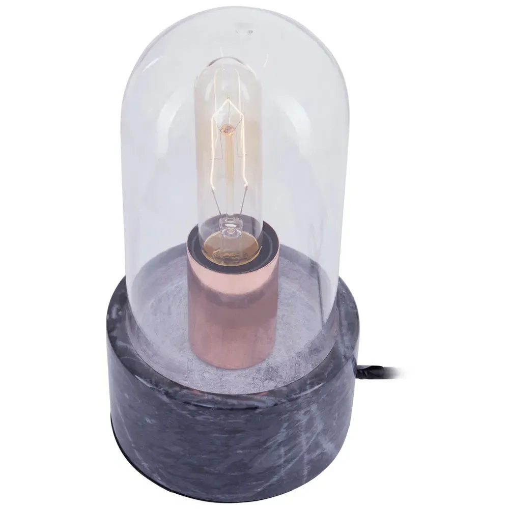 Bell Lamp with Glass Cloche - Black, Marble