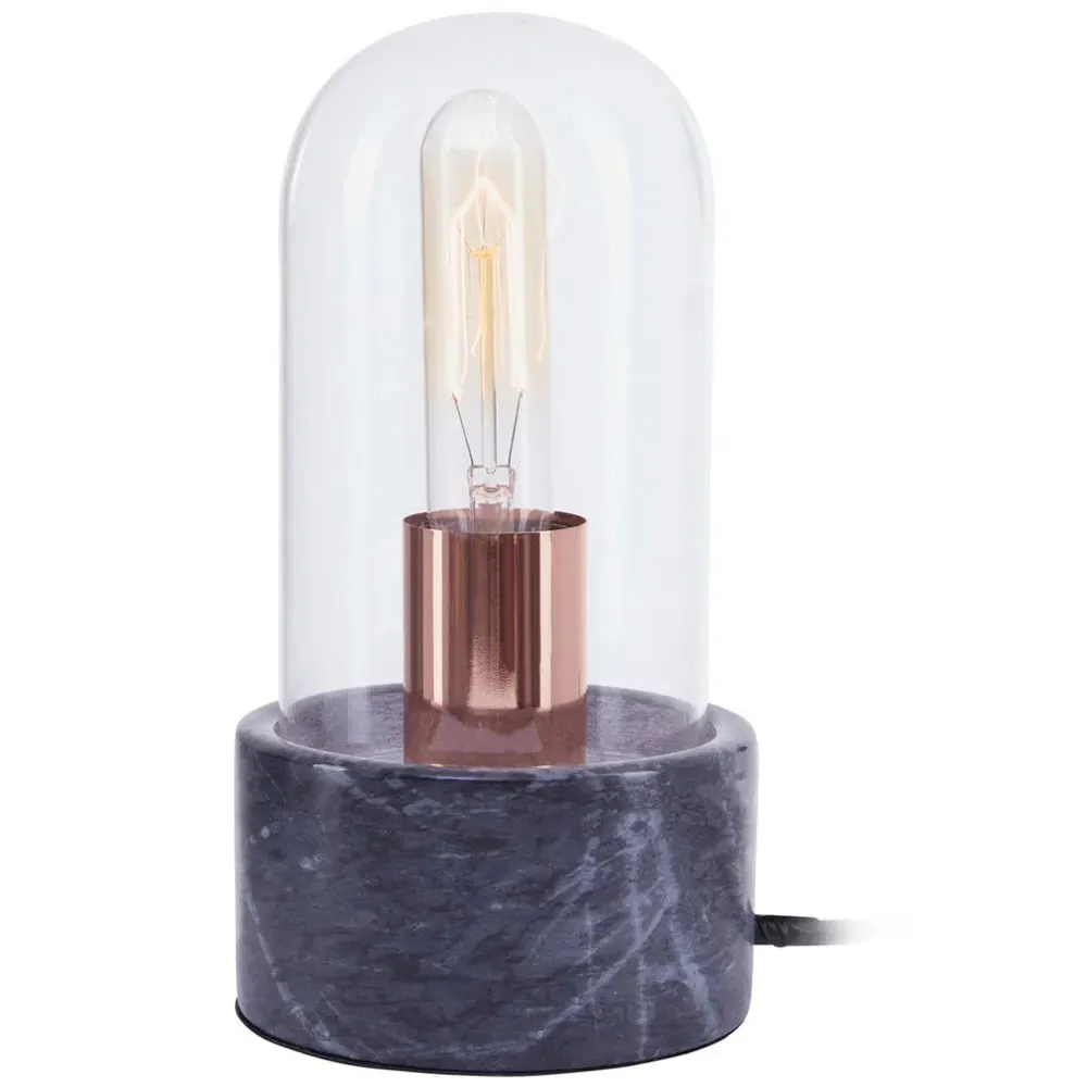 Bell Lamp with Glass Cloche - Black, Marble image