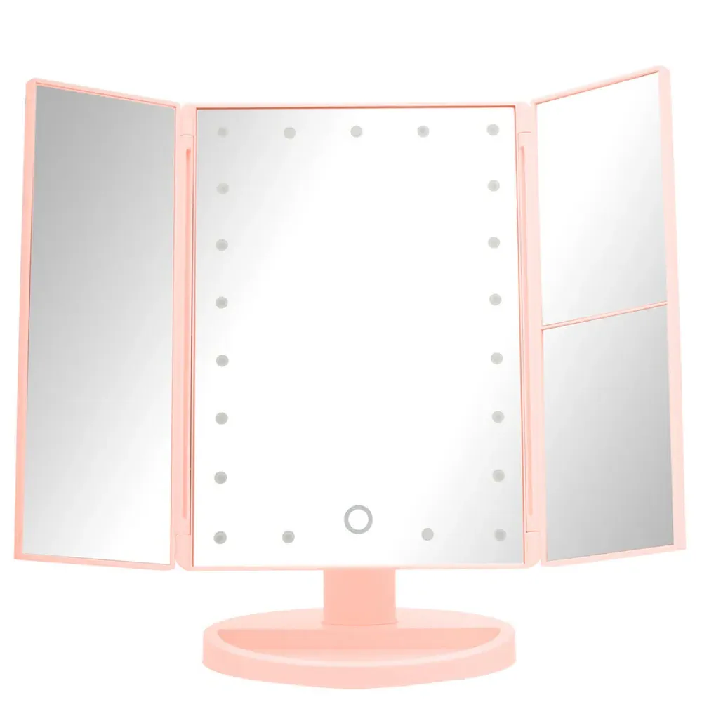 Cassini Tri Fold LED Table Mirror - Pink