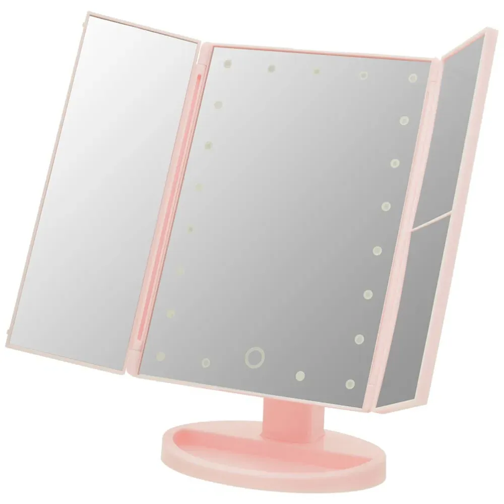 Cassini Tri Fold LED Table Mirror - Pink image
