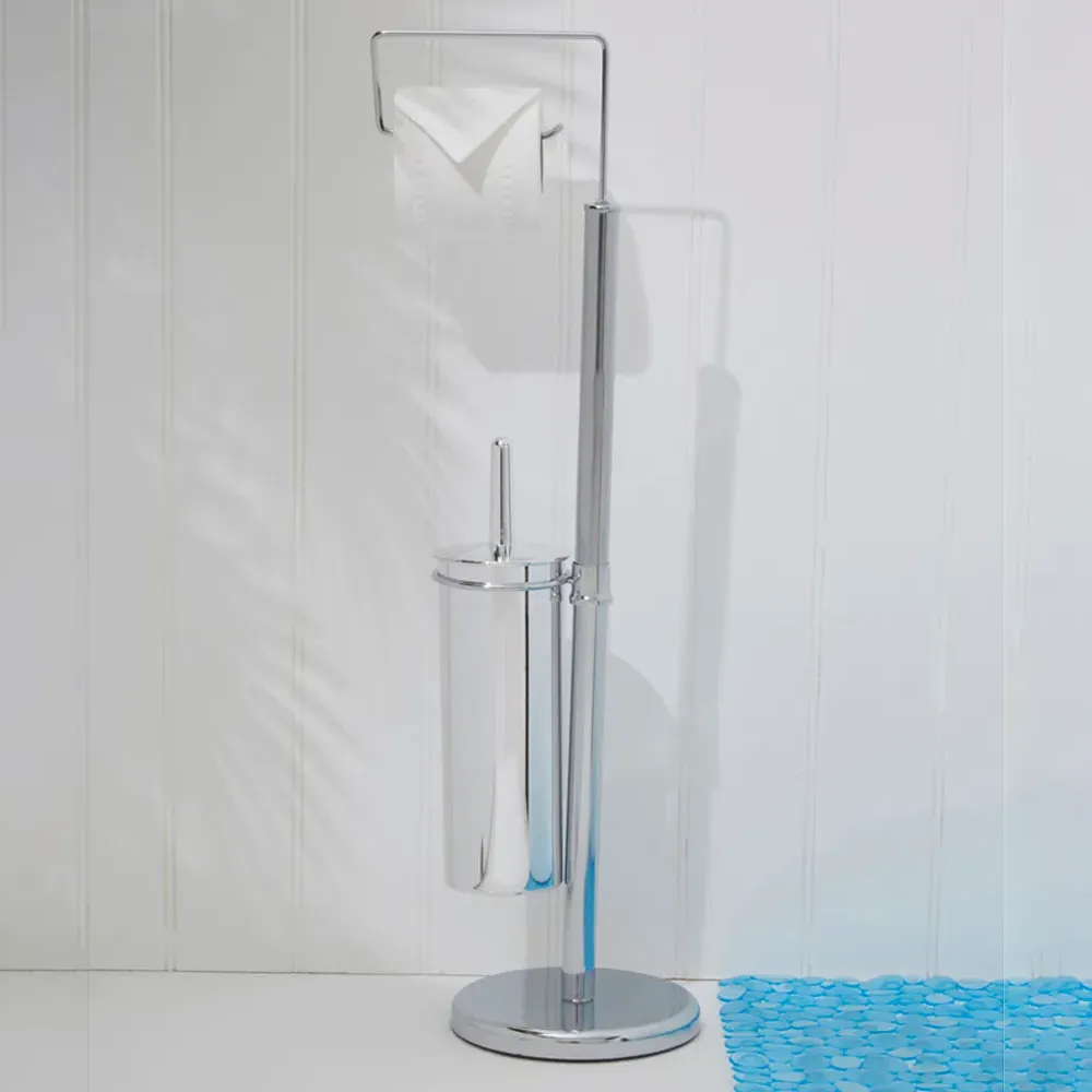 Chrome Toilet Brush and Roll Holder - Silver