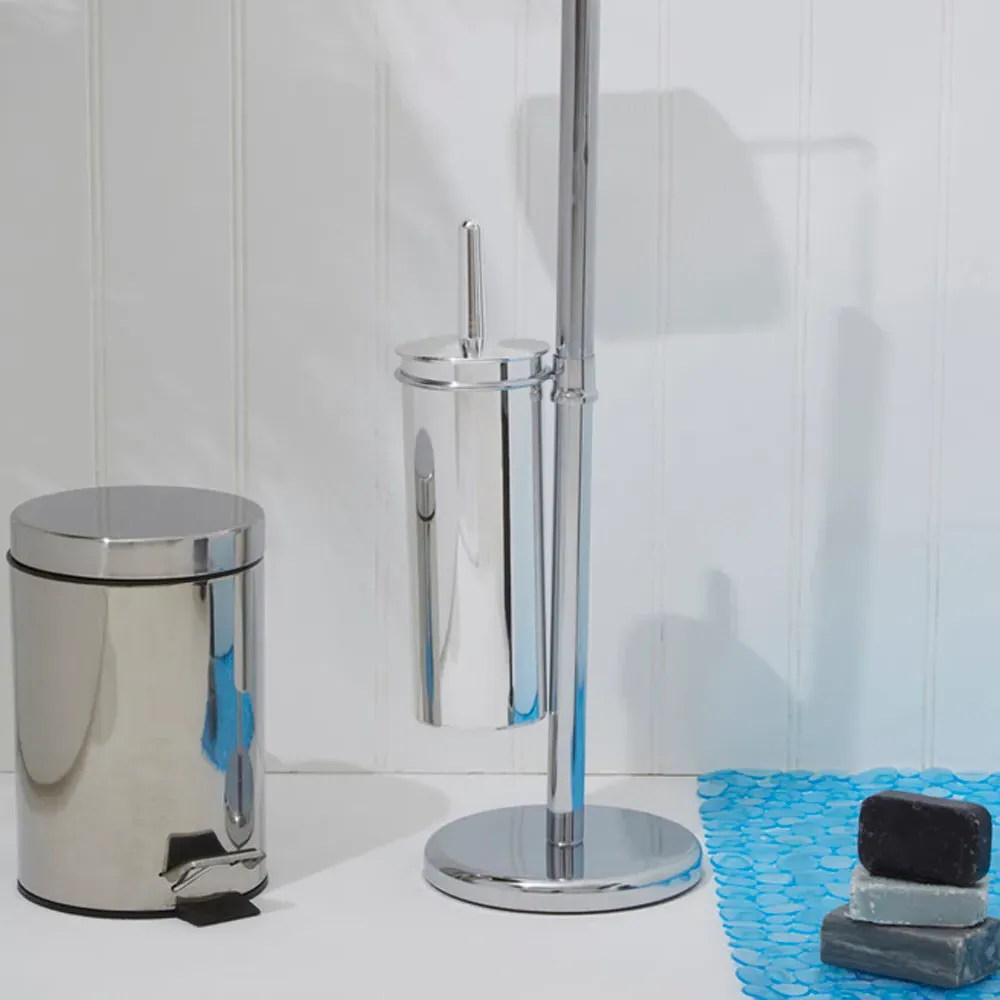 Chrome Toilet Brush and Roll Holder - Silver