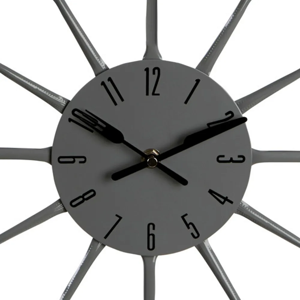 Cutlery Wall Clock - Grey, Metal