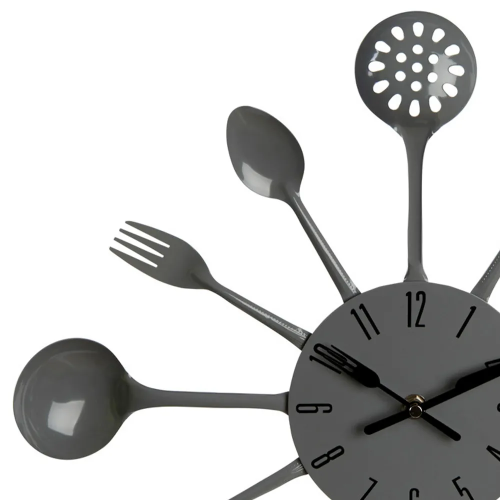 Cutlery Wall Clock - Grey, Metal