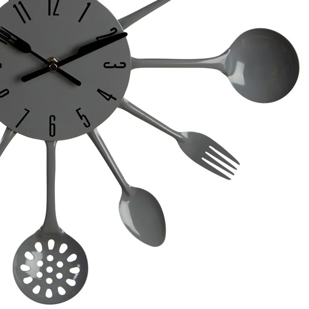 Cutlery Wall Clock - Grey, Metal