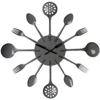 Cutlery Wall Clock - Grey, Metal