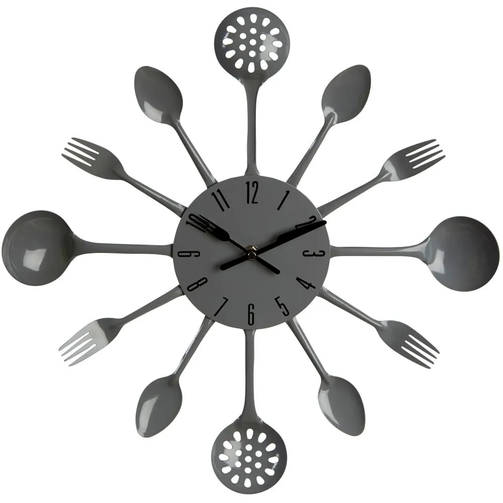 Cutlery Wall Clock - Grey, Metal image